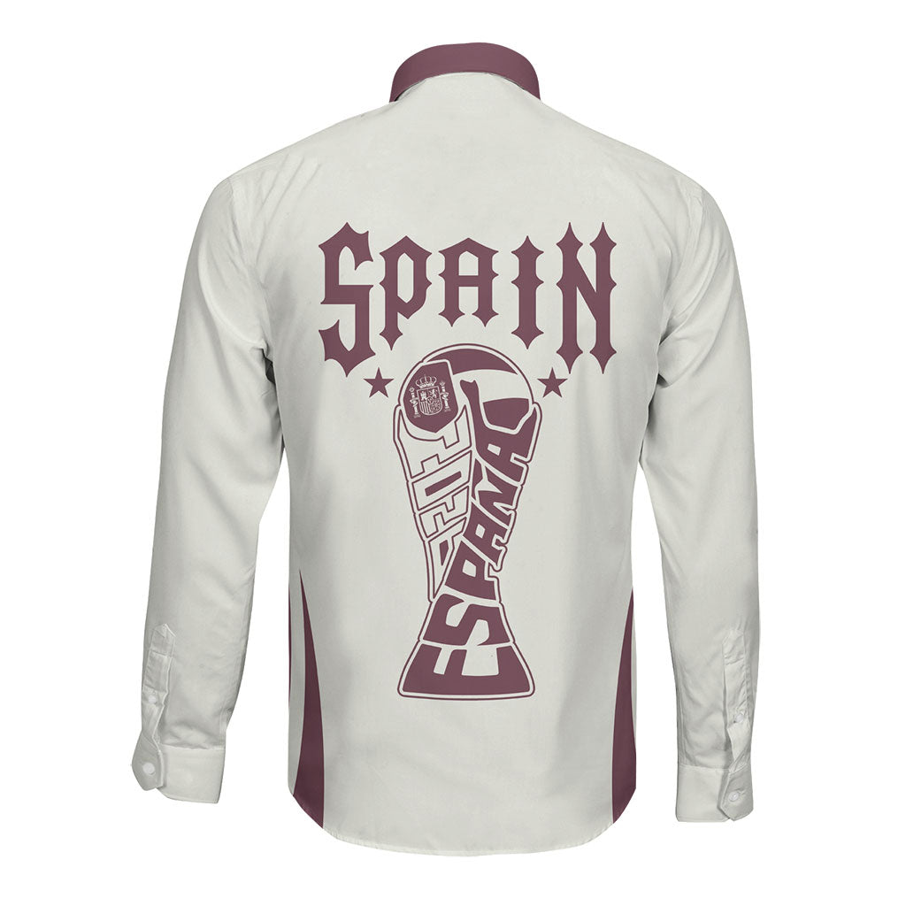 Custom World Football 2026 Spain Long Sleeve Button Shirt Come On Spain Beige Version