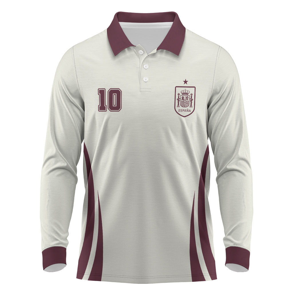 Custom World Football 2026 Spain Long Sleeve Polo Shirt Come On Spain Beige Version
