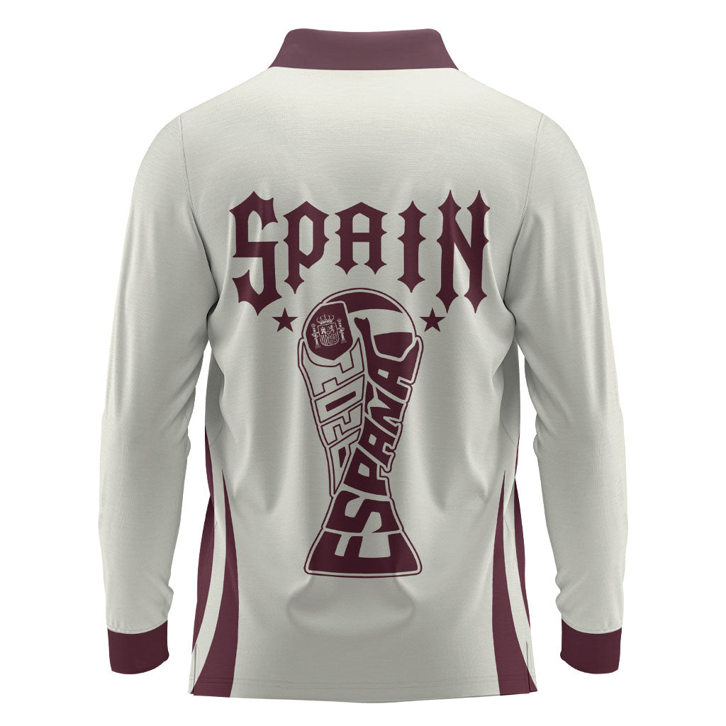 Custom World Football 2026 Spain Long Sleeve Polo Shirt Come On Spain Beige Version