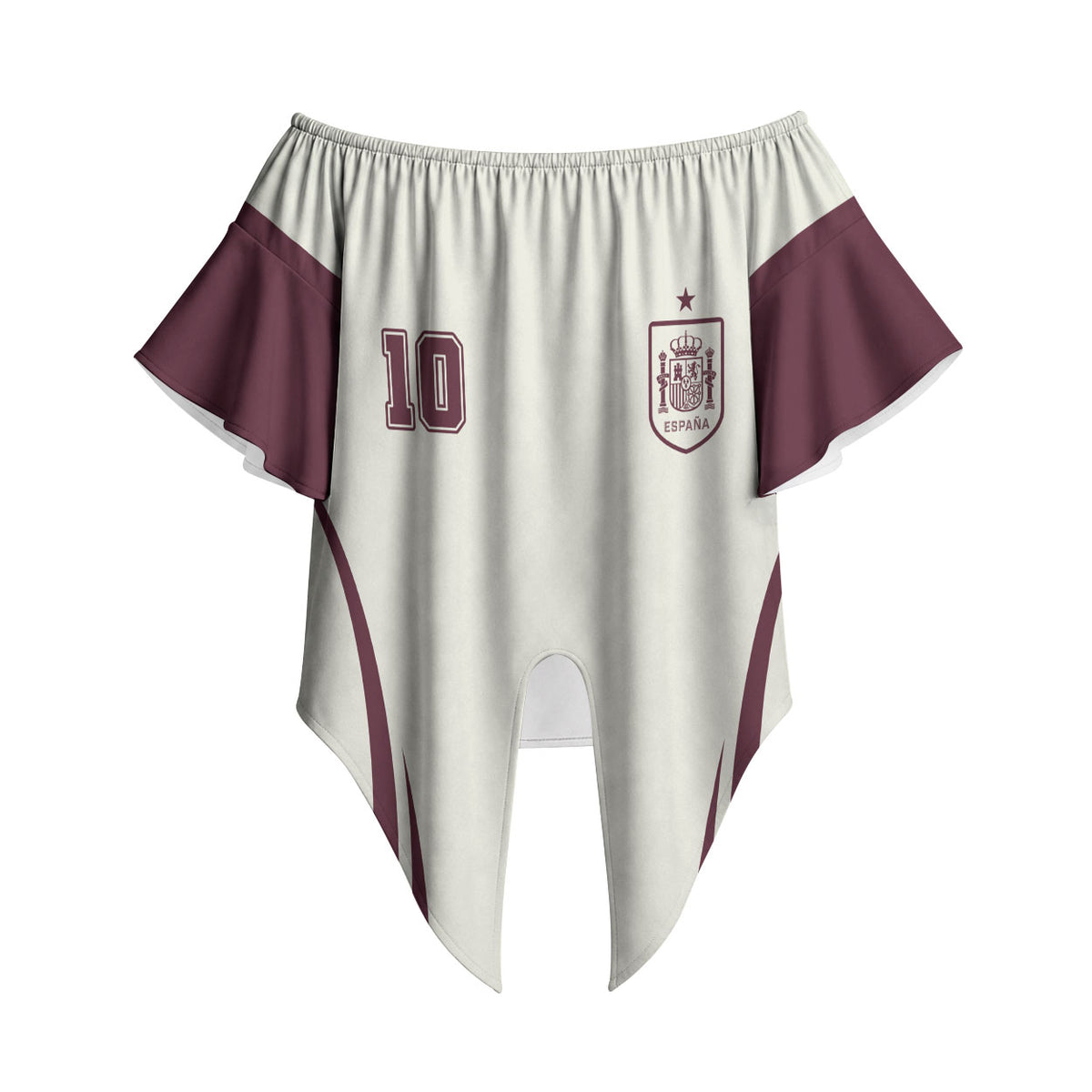 Custom World Football 2026 Spain Off Shoulder Wrap Waist Top Come On Spain Beige Version