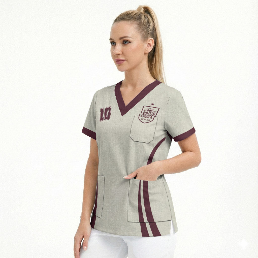 Custom World Football 2026 Spain Scrub Top Come On Spain Beige Version
