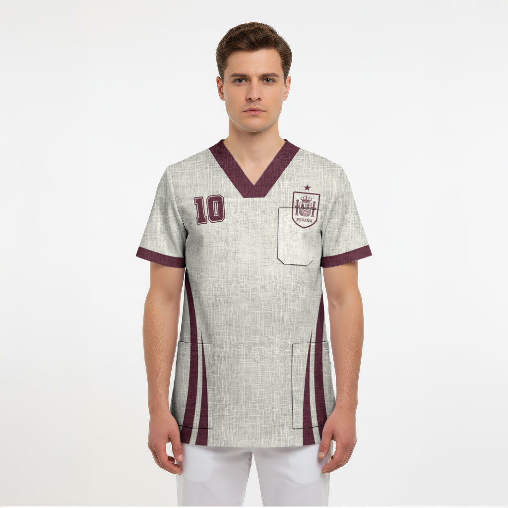 Custom World Football 2026 Spain Scrub Top Come On Spain Beige Version