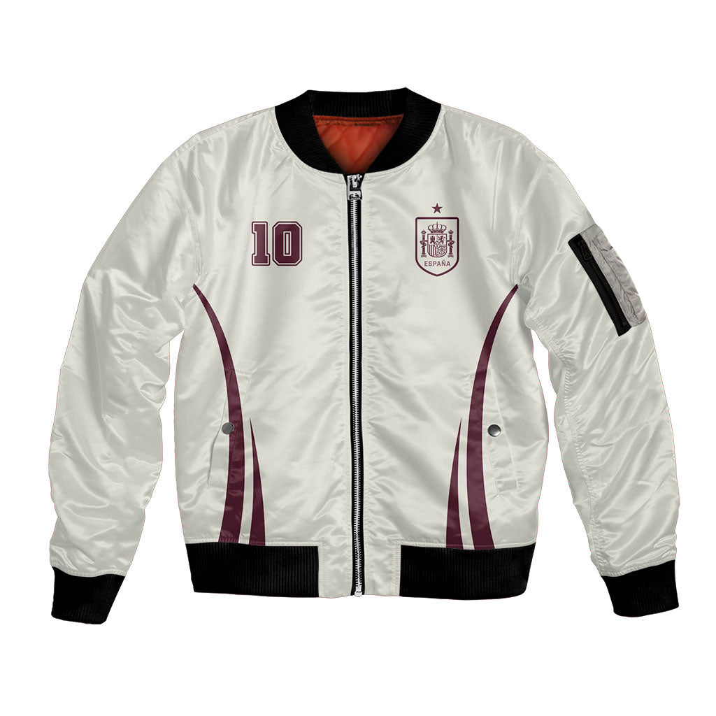 Custom World Football 2026 Spain Sleeve Zip Bomber Jacket Come On Spain Beige Version