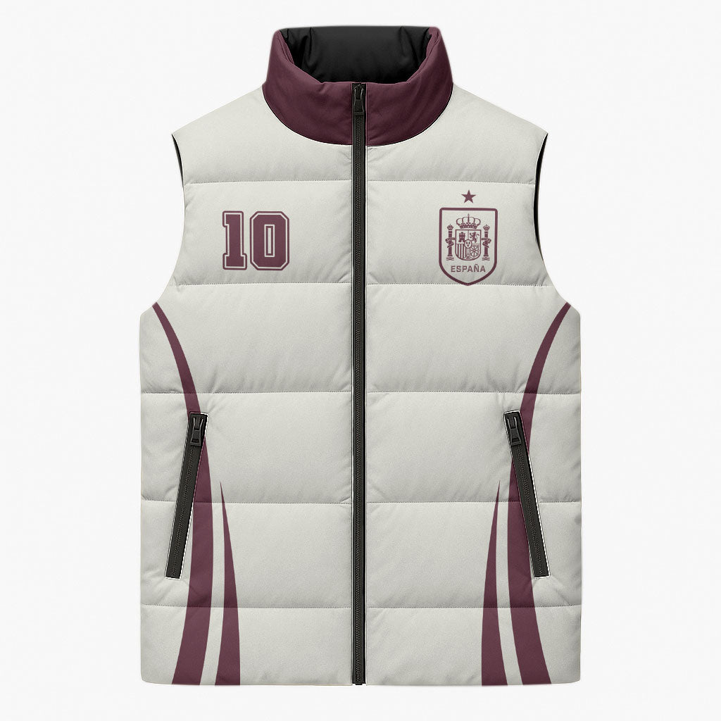 Custom World Football 2026 Spain Sleeveless Puffer Jacket Come On Spain Beige Version