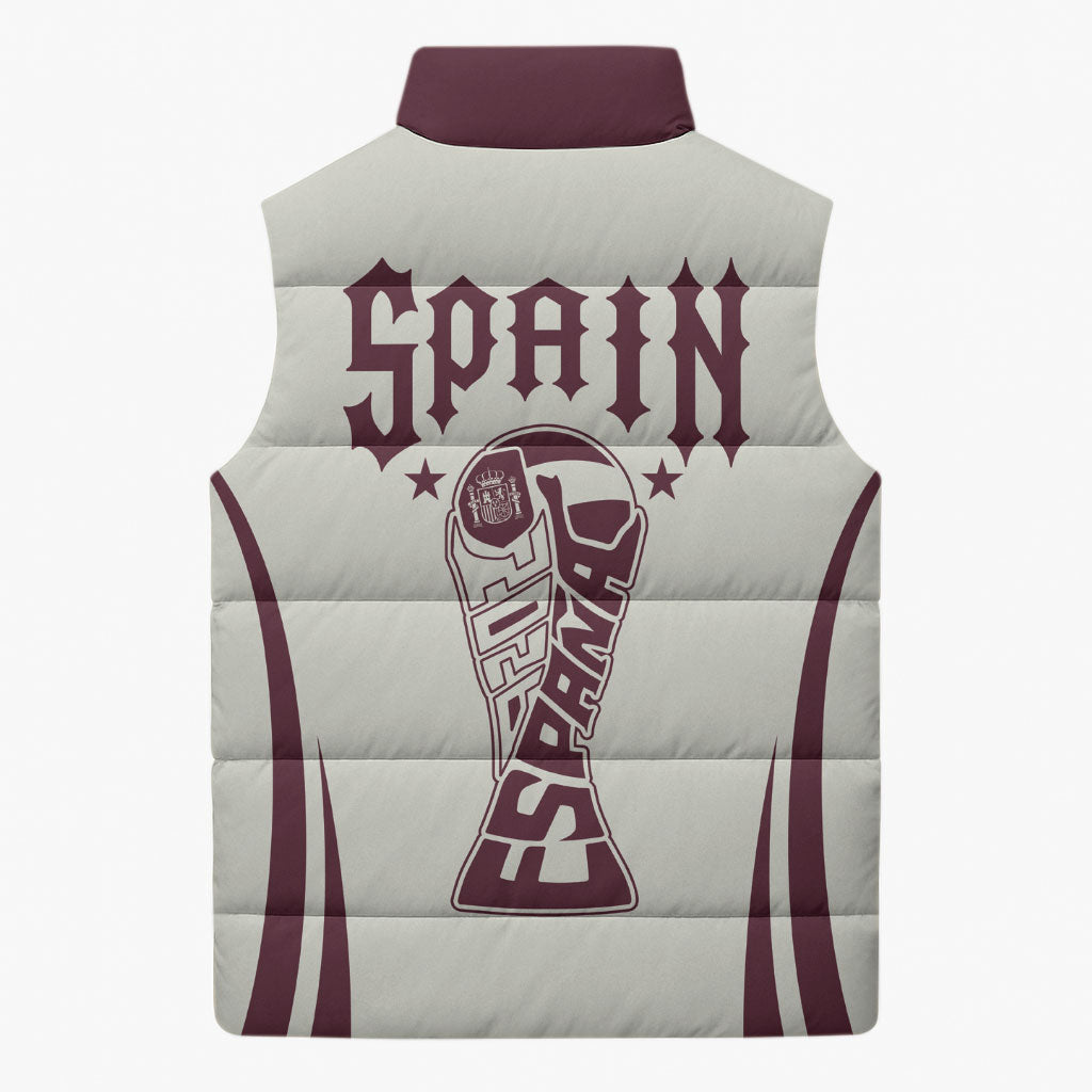 Custom World Football 2026 Spain Sleeveless Puffer Jacket Come On Spain Beige Version