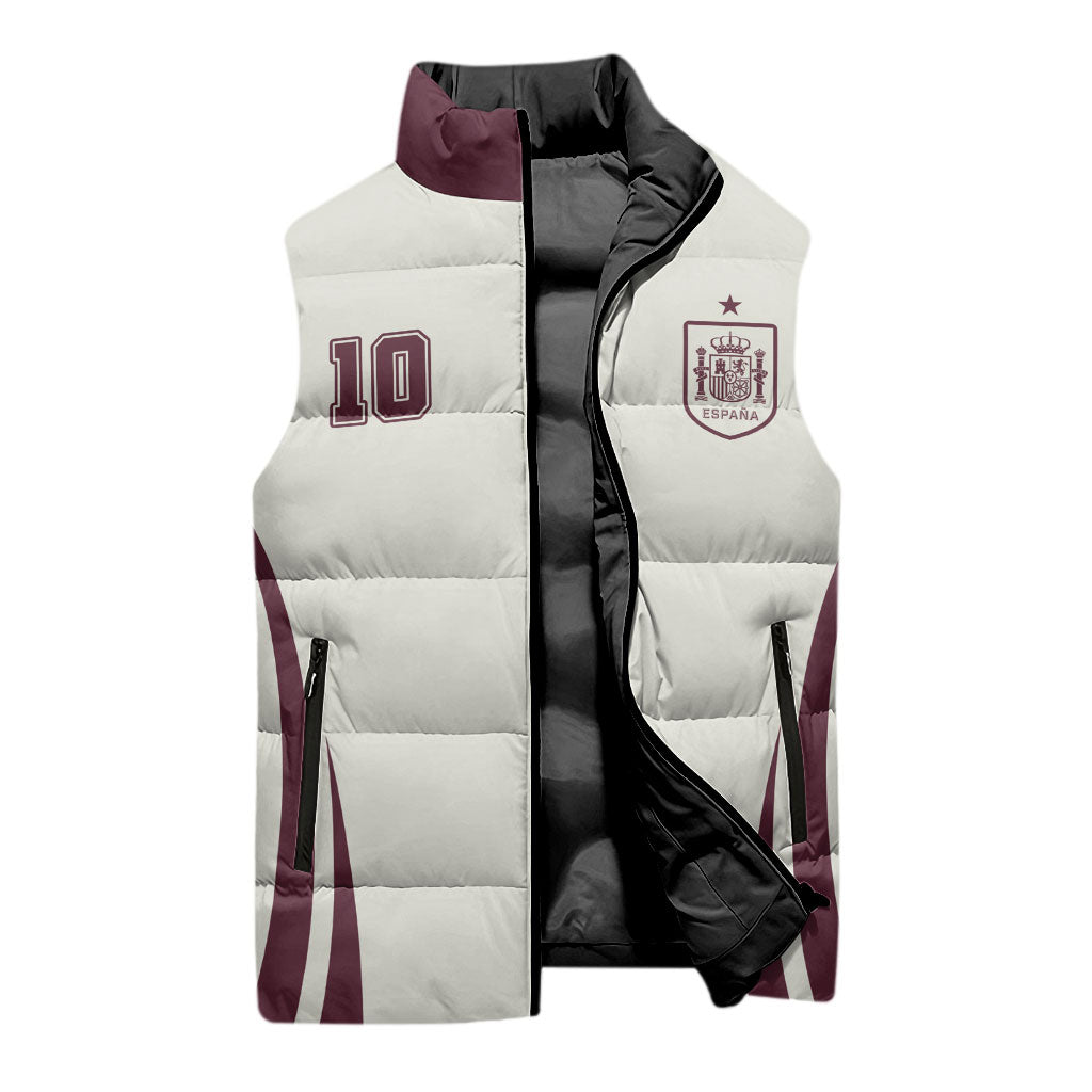 Custom World Football 2026 Spain Sleeveless Puffer Jacket Come On Spain Beige Version