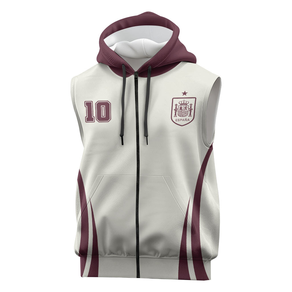 Custom World Football 2026 Spain Sleeveless Zip Hoodie Come On Spain Beige Version
