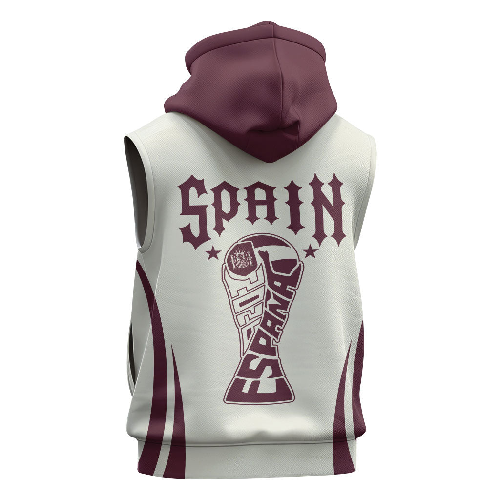 Custom World Football 2026 Spain Sleeveless Zip Hoodie Come On Spain Beige Version
