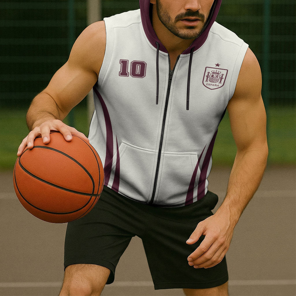 Custom World Football 2026 Spain Sleeveless Zip Hoodie Come On Spain Beige Version