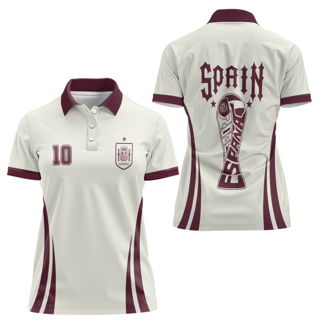 Custom World Football 2026 Spain Women Polo Shirt Come On Spain Beige Version