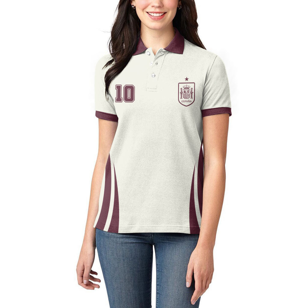 Custom World Football 2026 Spain Women Polo Shirt Come On Spain Beige Version