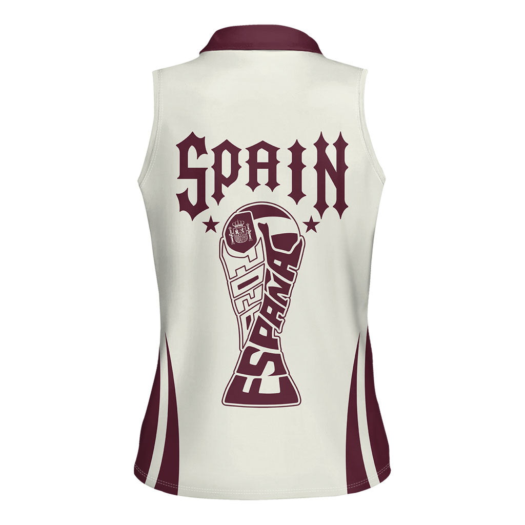 Custom World Football 2026 Spain Women Sleeveless Polo Shirt Come On Spain Beige Version