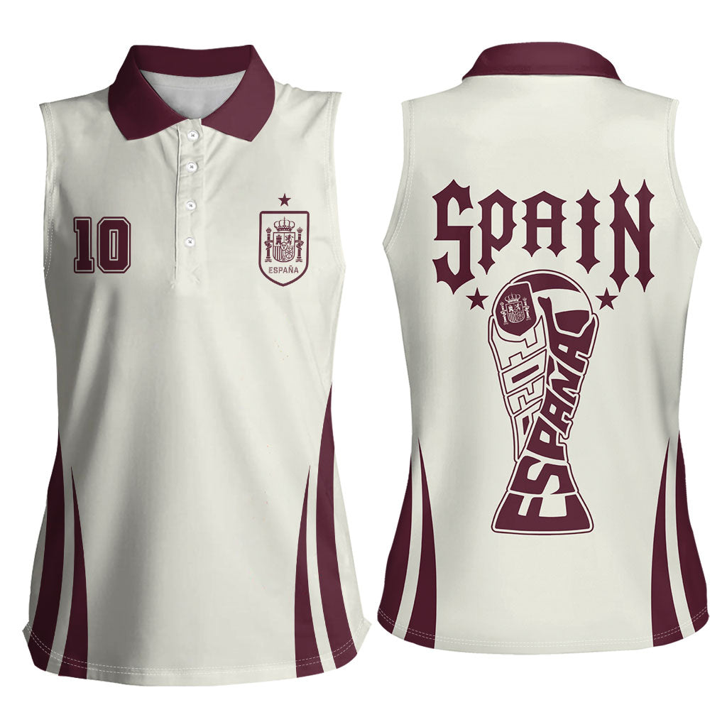 Custom World Football 2026 Spain Women Sleeveless Polo Shirt Come On Spain Beige Version