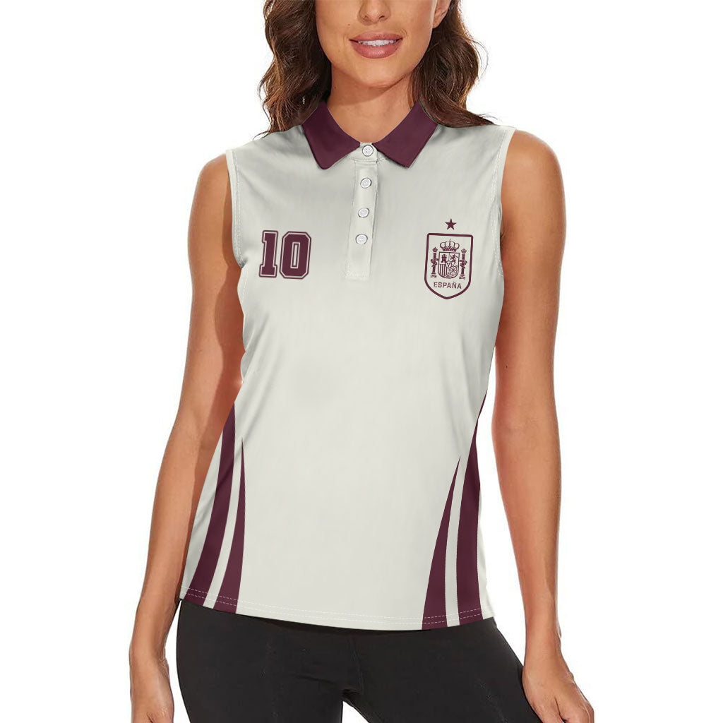 Custom World Football 2026 Spain Women Sleeveless Polo Shirt Come On Spain Beige Version