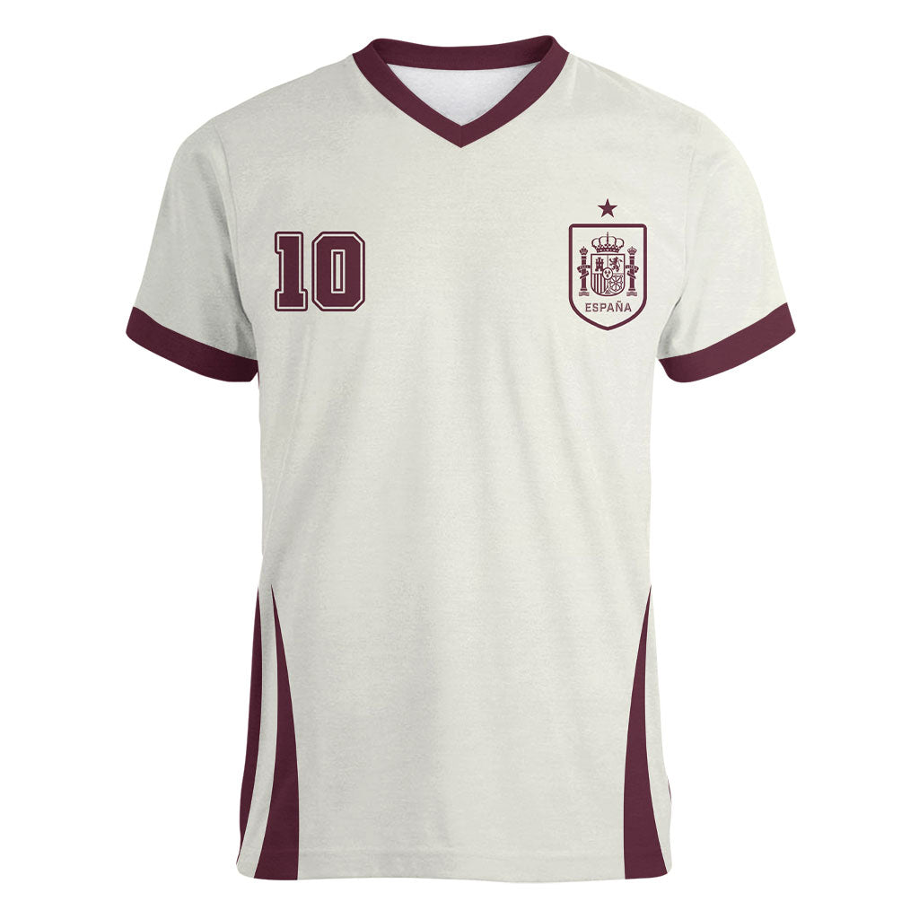 Custom World Football 2026 Spain Women V-Neck T-Shirt Come On Spain Beige Version