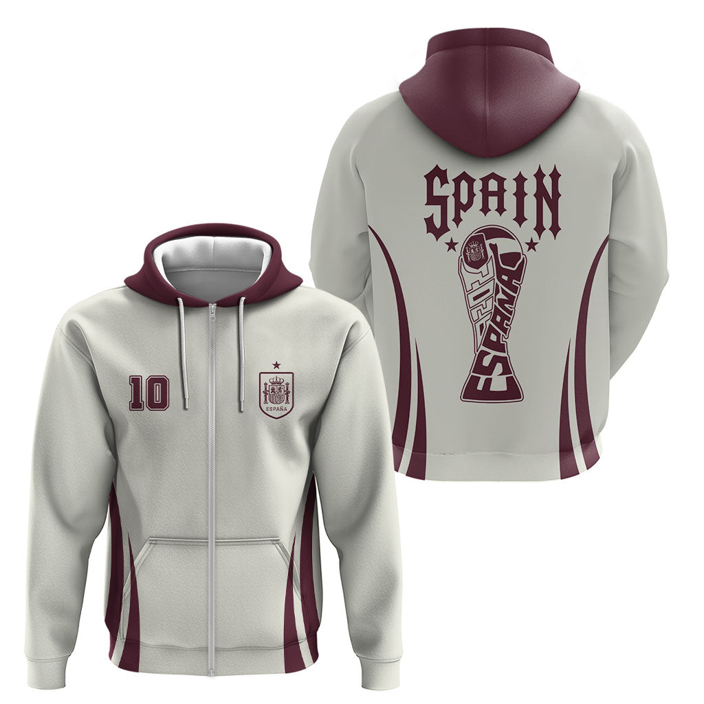 Custom World Football 2026 Spain Zip Hoodie Come On Spain Beige Version