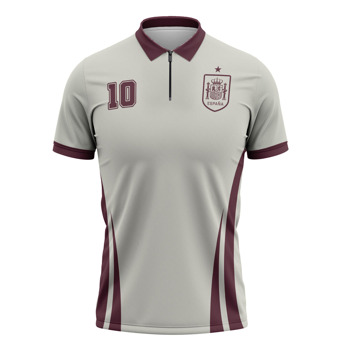 Custom World Football 2026 Spain Zipper Polo Shirt Come On Spain Beige Version