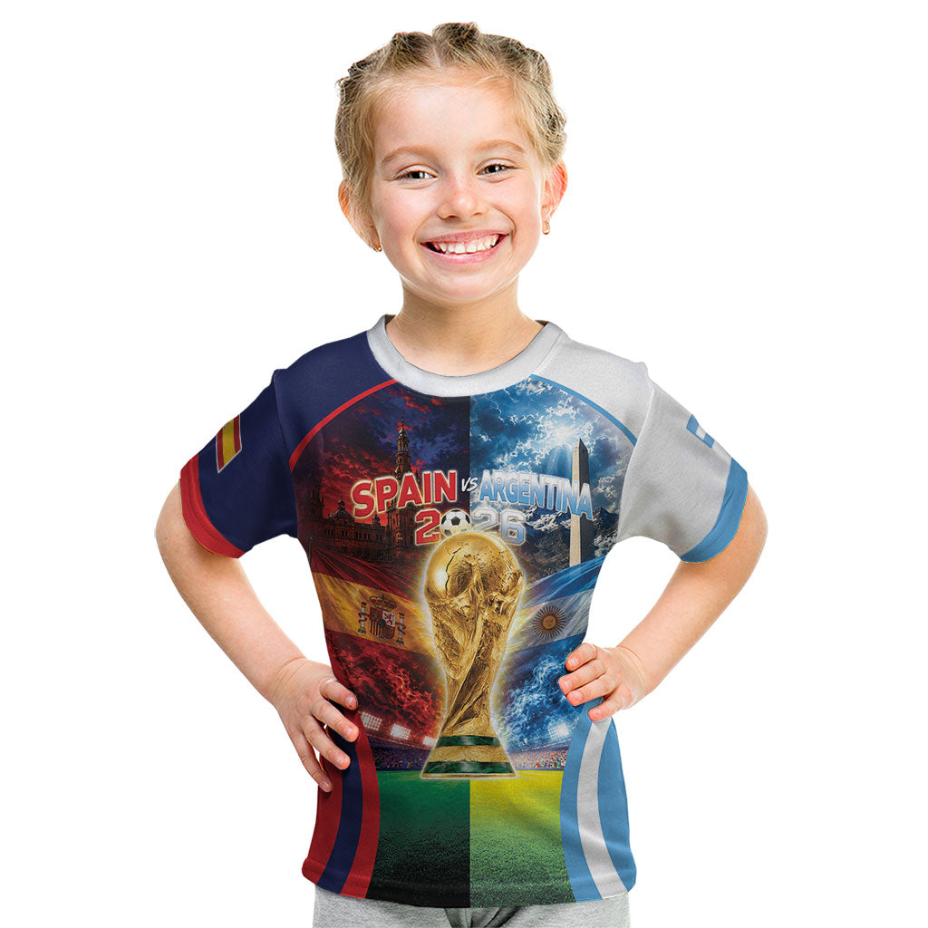 Custom Spain Argentina 2026 World Football Kid T Shirt Go For Glory