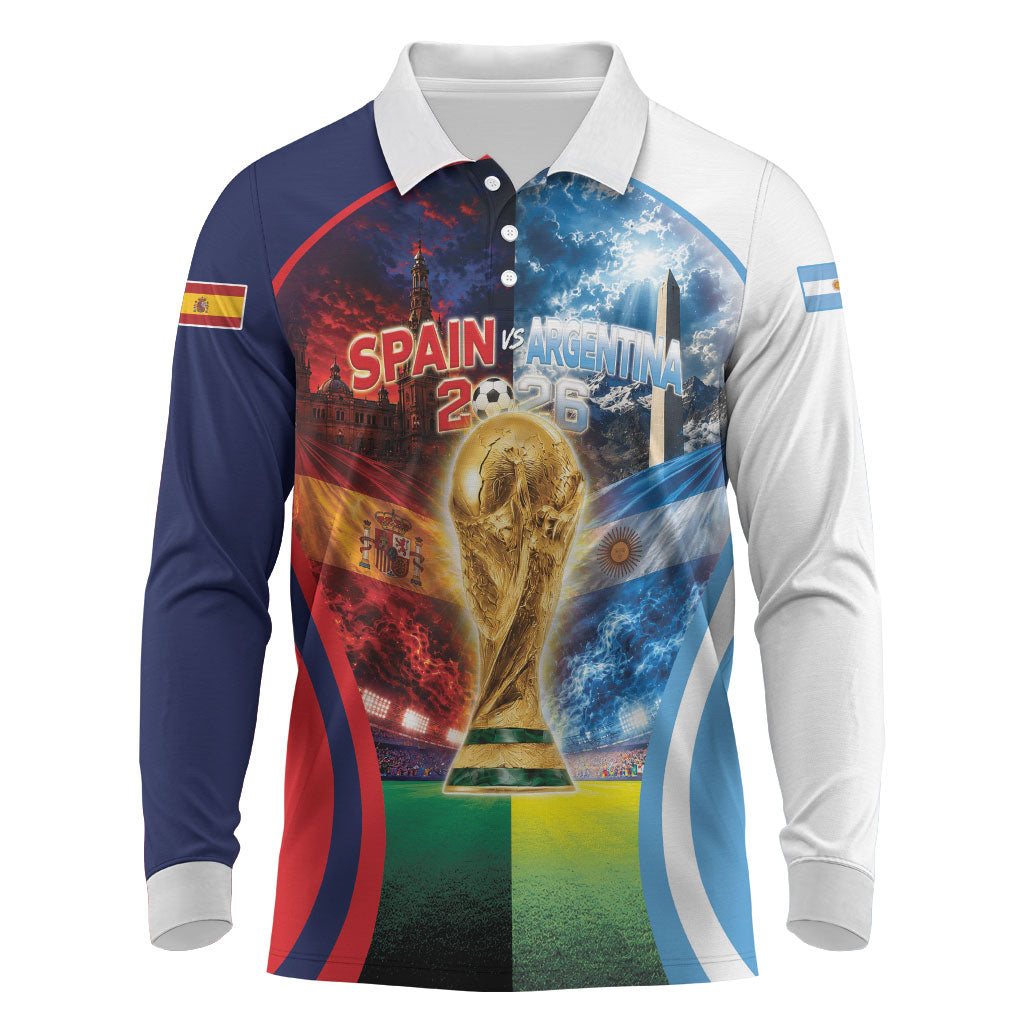 Custom Spain Argentina 2026 World Football Long Sleeve Polo Shirt Go For Glory