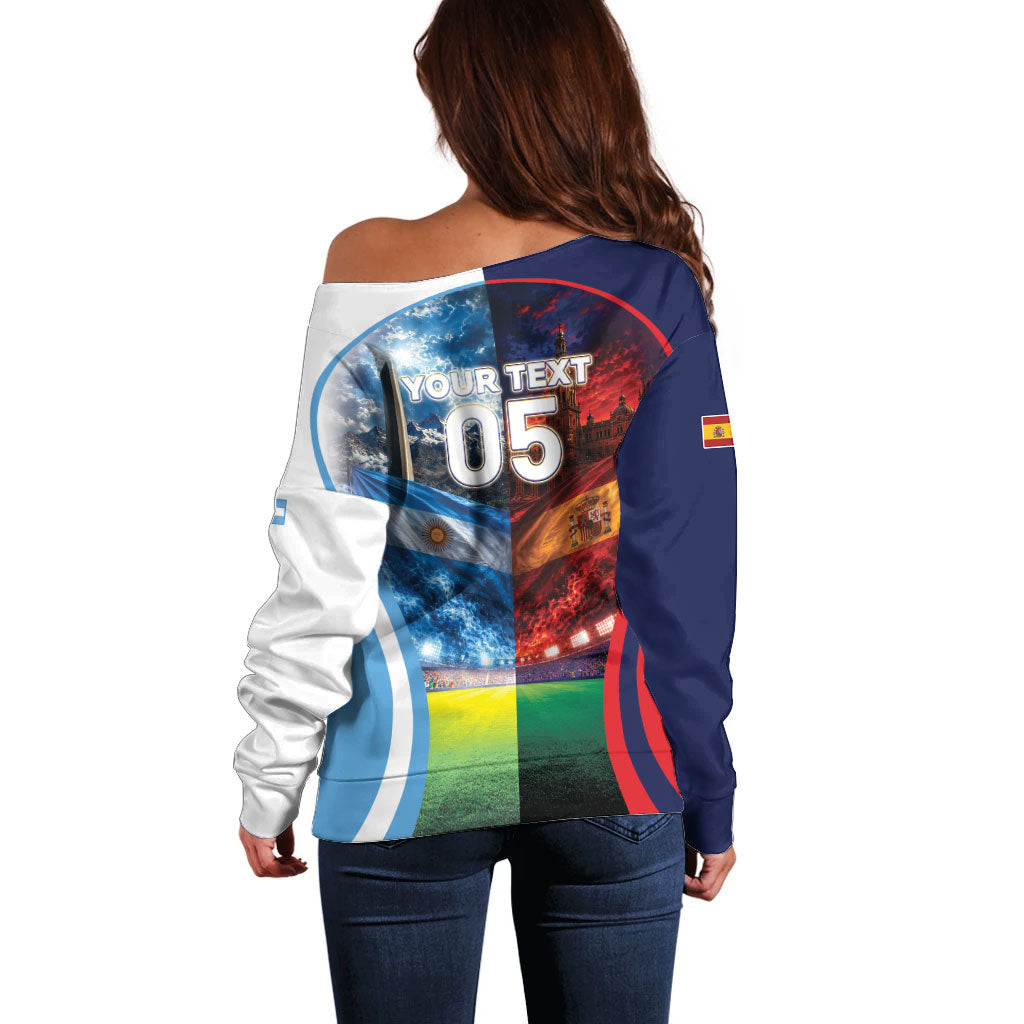 Custom Spain Argentina 2026 World Football Off Shoulder Sweater Go For Glory