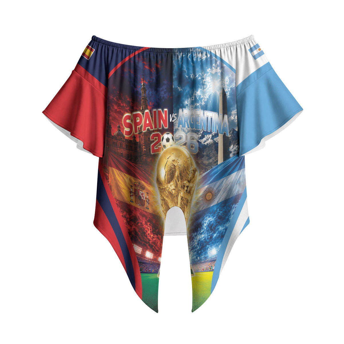 Custom Spain Argentina 2026 World Football Off Shoulder Wrap Waist Top Go For Glory