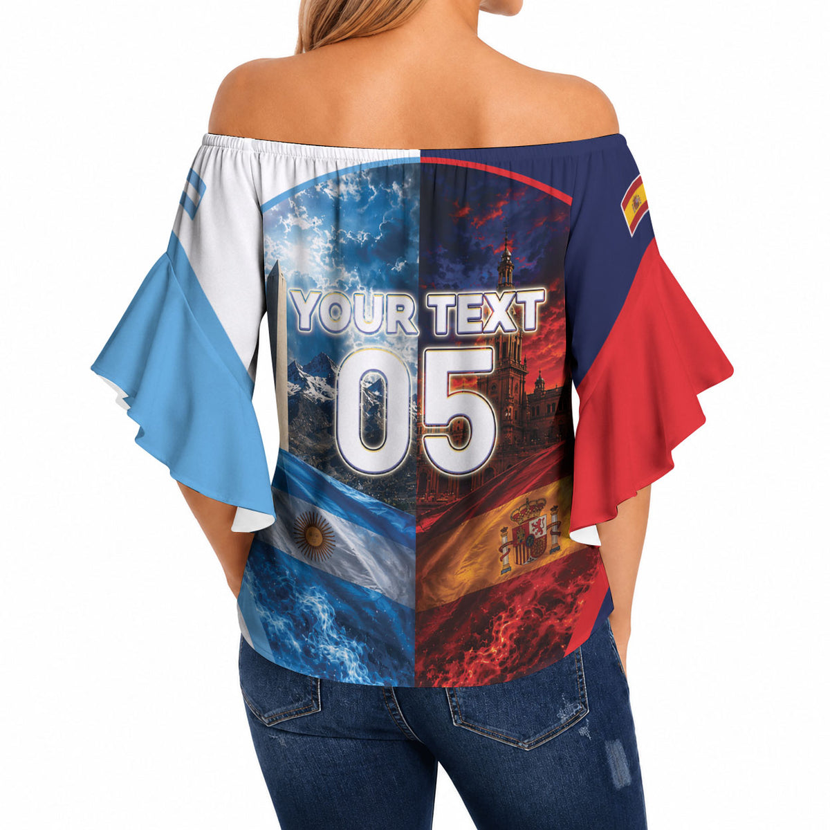 Custom Spain Argentina 2026 World Football Off Shoulder Wrap Waist Top Go For Glory