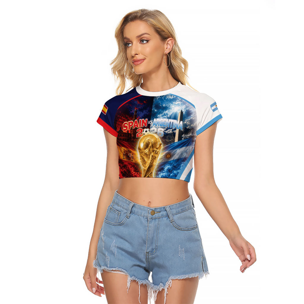 Custom Spain Argentina 2026 World Football Raglan Cropped T Shirt Go For Glory