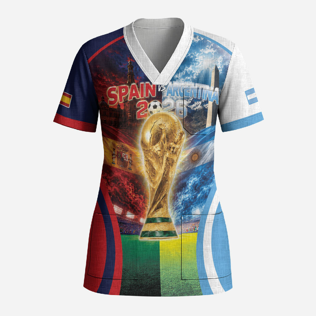 Custom Spain Argentina 2026 World Football Scrub Top Go For Glory