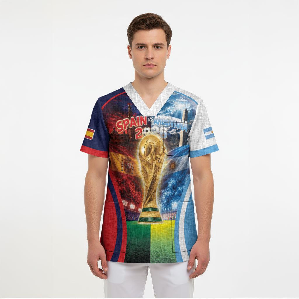 Custom Spain Argentina 2026 World Football Scrub Top Go For Glory