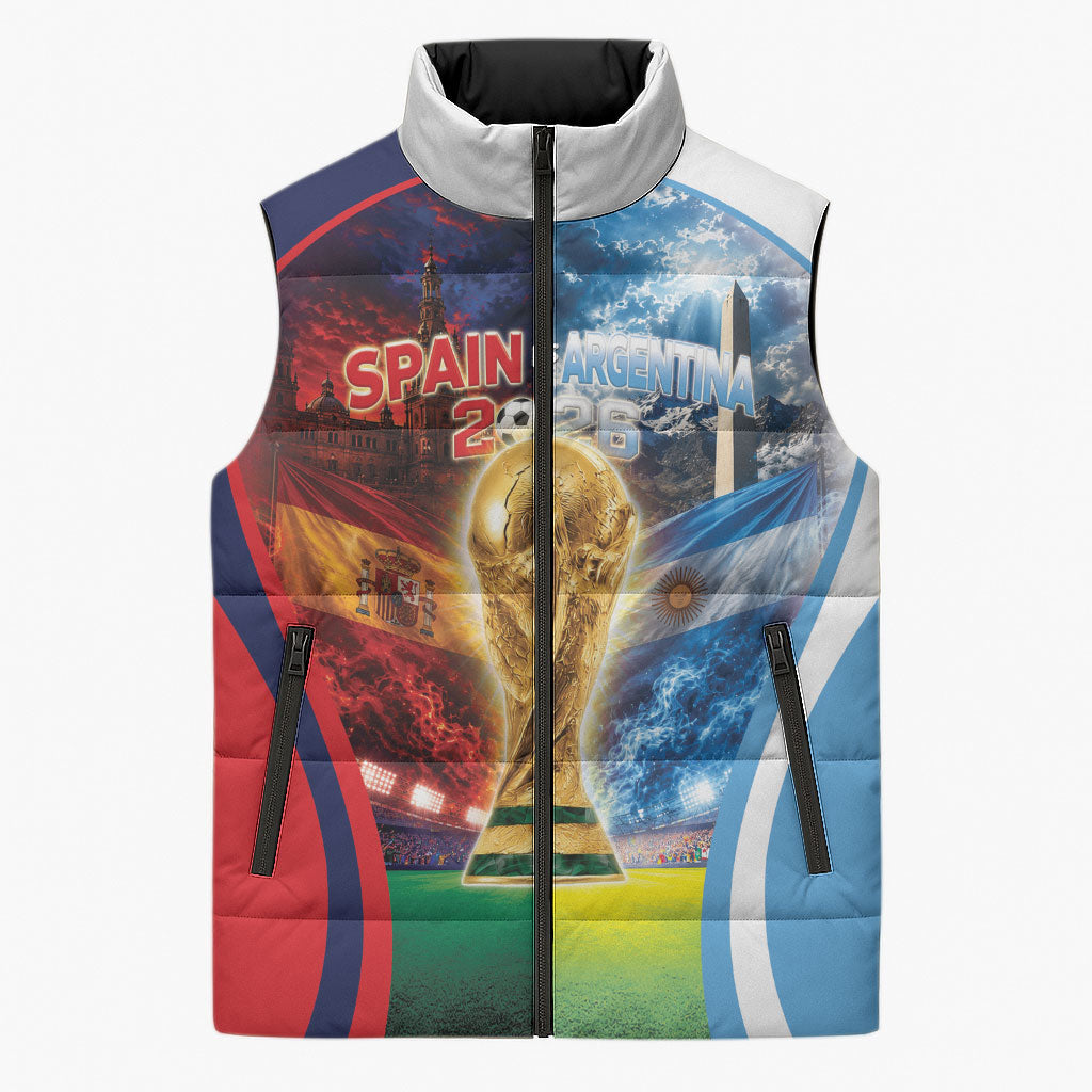 Custom Spain Argentina 2026 World Football Sleeveless Puffer Jacket Go For Glory
