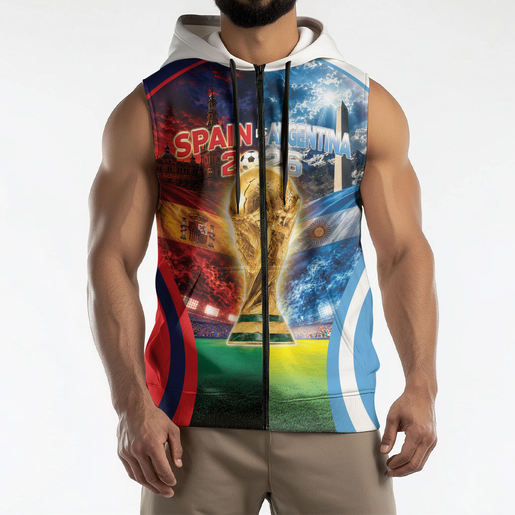 Custom Spain Argentina 2026 World Football Sleeveless Zip Hoodie Go For Glory