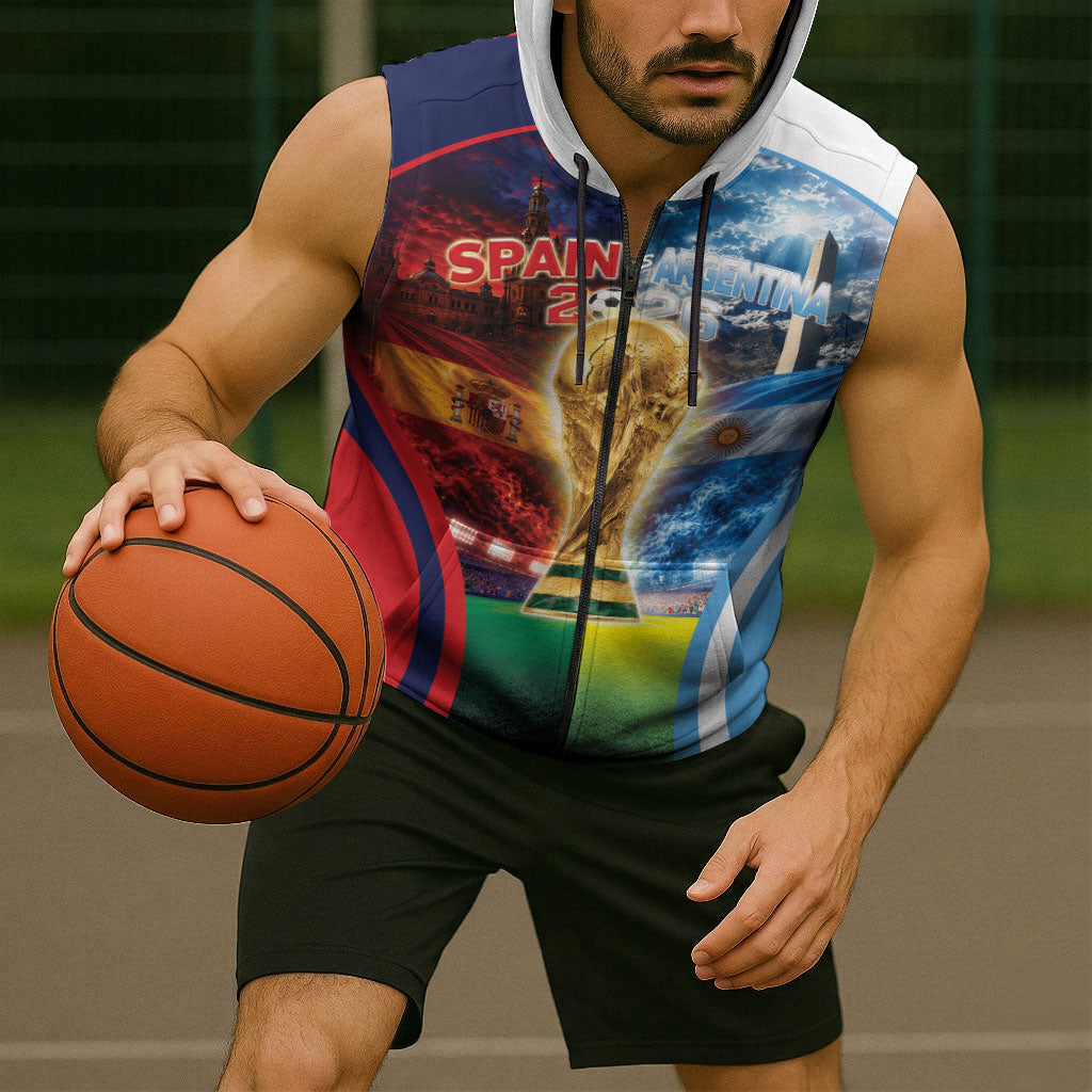 Custom Spain Argentina 2026 World Football Sleeveless Zip Hoodie Go For Glory