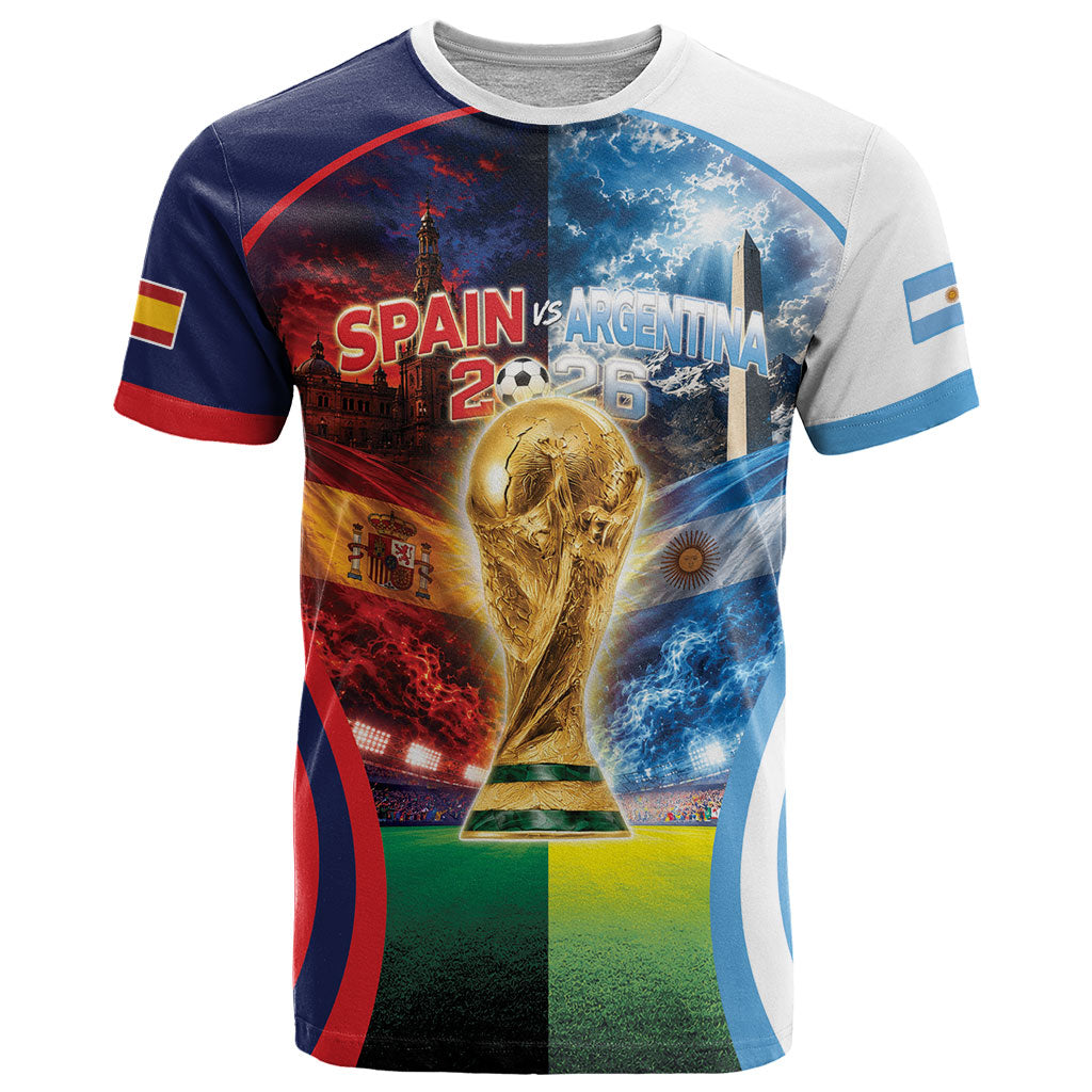 Custom Spain Argentina 2026 World Football T Shirt Go For Glory