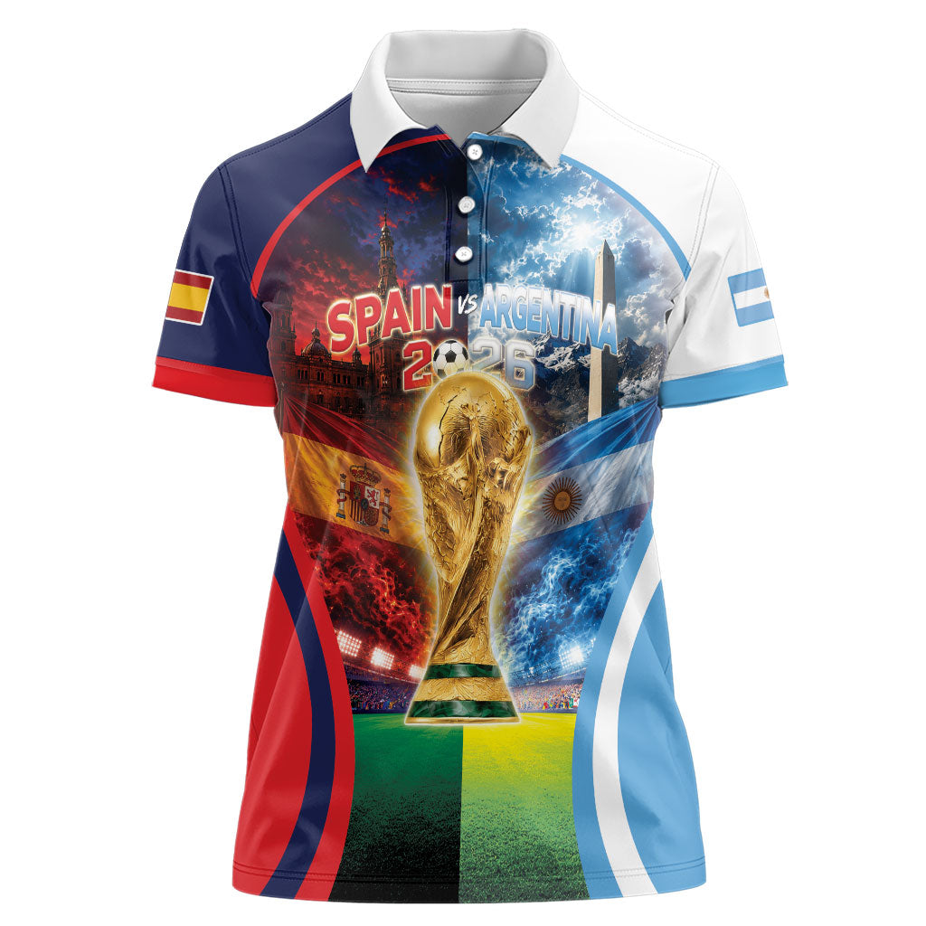 Custom Spain Argentina 2026 World Football Women Polo Shirt Go For Glory