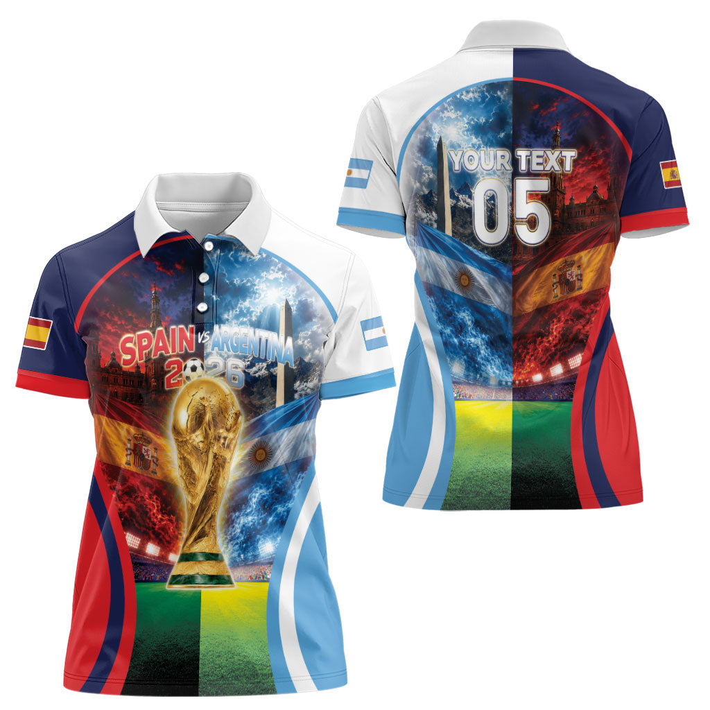 Custom Spain Argentina 2026 World Football Women Polo Shirt Go For Glory