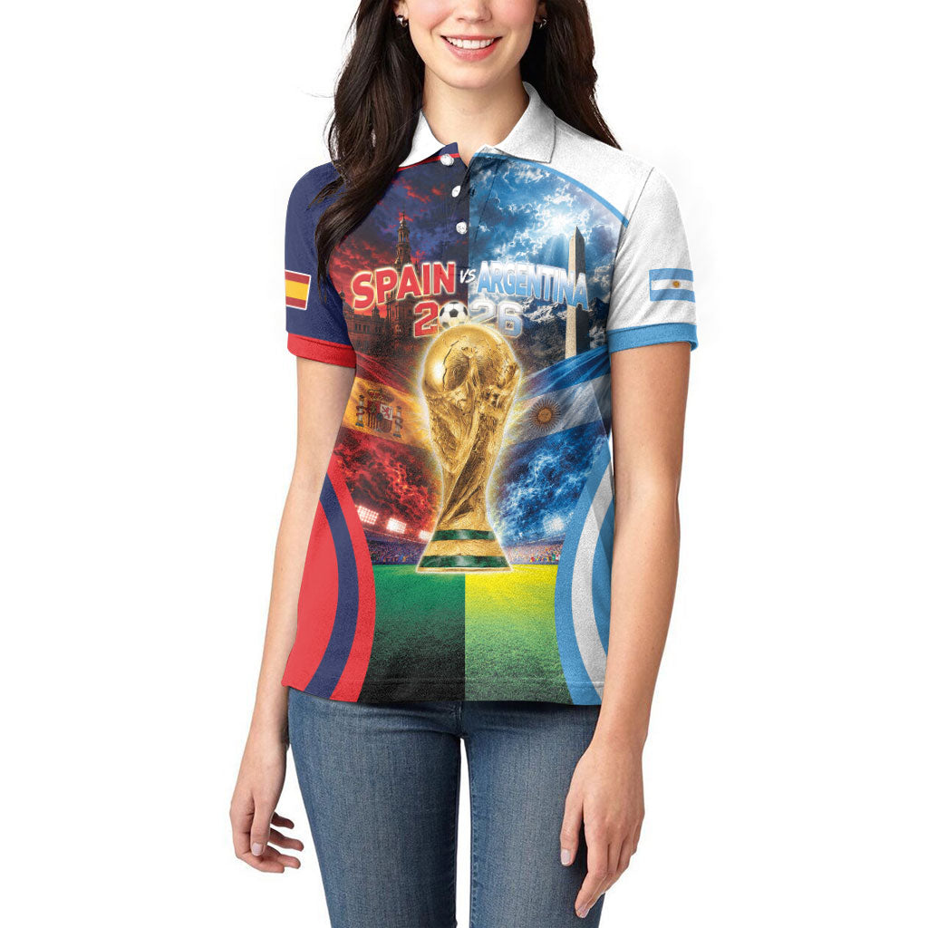 Custom Spain Argentina 2026 World Football Women Polo Shirt Go For Glory