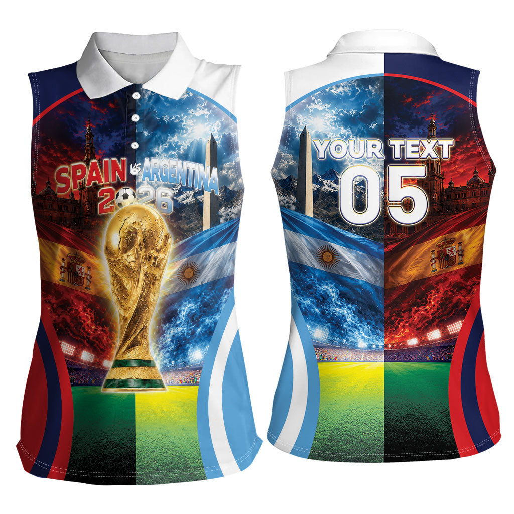 Custom Spain Argentina 2026 World Football Women Sleeveless Polo Shirt Go For Glory