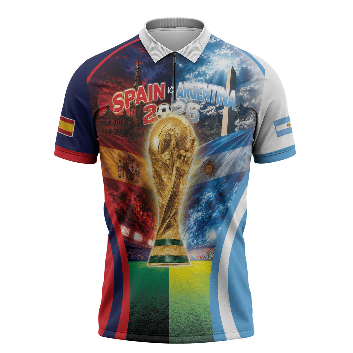 Custom Spain Argentina 2026 World Football Zipper Polo Shirt Go For Glory