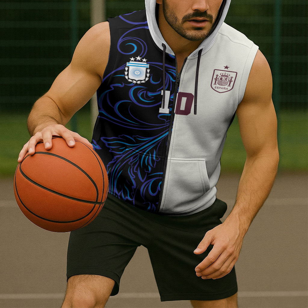 Custom Argentina Espana Sleeveless Zip Hoodie 2026 World Final Football