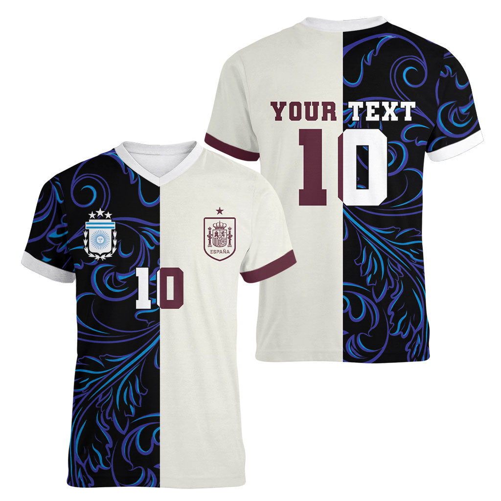 Custom Argentina Espana Women V-Neck T-Shirt 2026 World Final Football