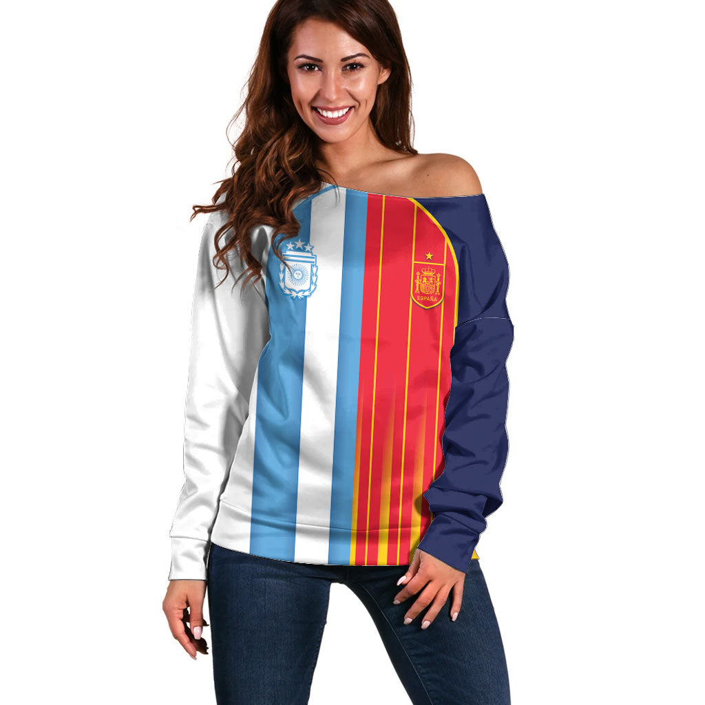 Custom Argentina Espana 2026 World Final Football Off Shoulder Sweater Come On Boys