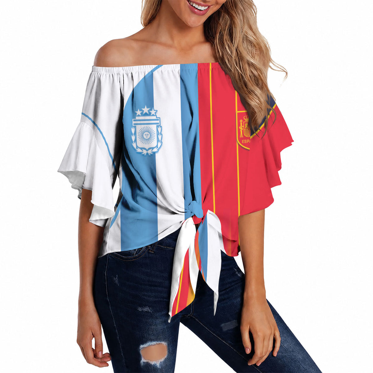 Custom Argentina Espana 2026 World Final Football Off Shoulder Wrap Waist Top Come On Boys