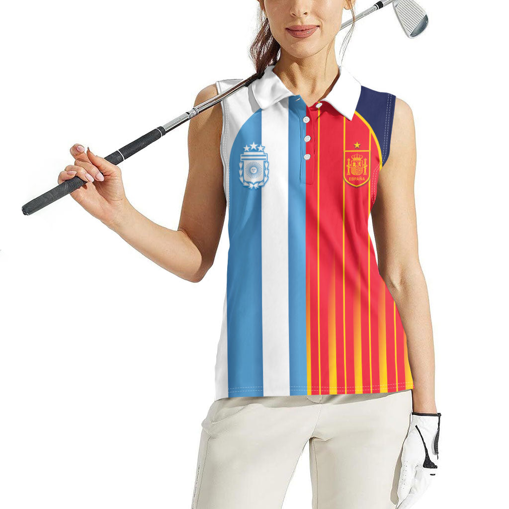 Custom Argentina Espana 2026 World Final Football Women Sleeveless Polo Shirt Come On Boys