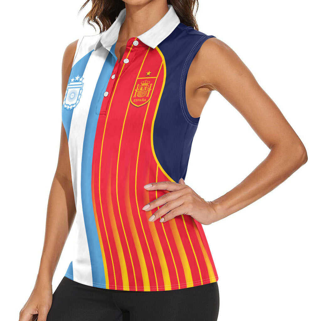 Custom Argentina Espana 2026 World Final Football Women Sleeveless Polo Shirt Come On Boys
