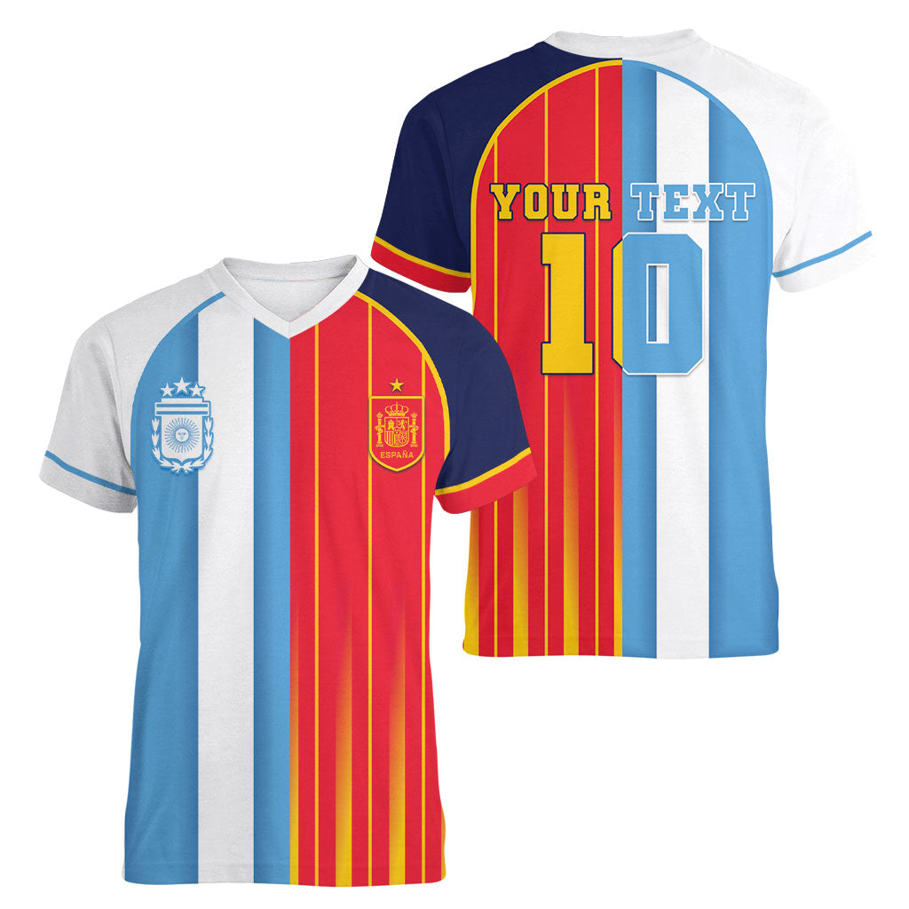 Custom Argentina Espana 2026 World Final Football Women V-Neck T-Shirt Come On Boys