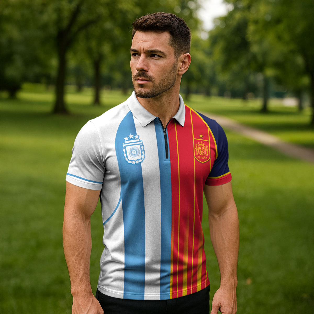 Custom Argentina Espana 2026 World Final Football Zipper Polo Shirt Come On Boys