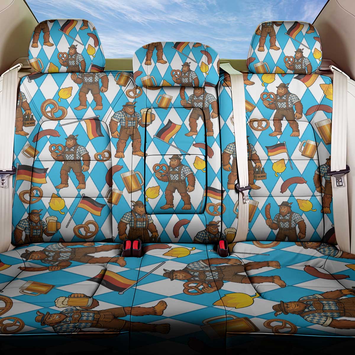 Funny Bigfoot Oktoberfest Back Car Seat Cover Sasquatch Beer Pretzel Bavarian - Wonder Print Shop
