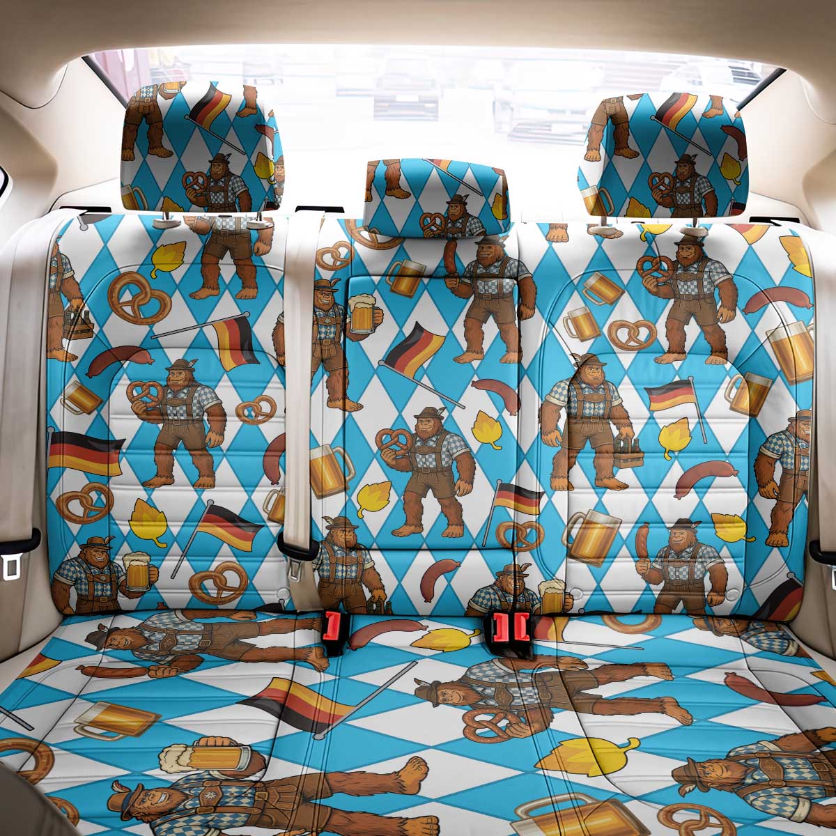 Funny Bigfoot Oktoberfest Back Car Seat Cover Sasquatch Beer Pretzel Bavarian - Wonder Print Shop