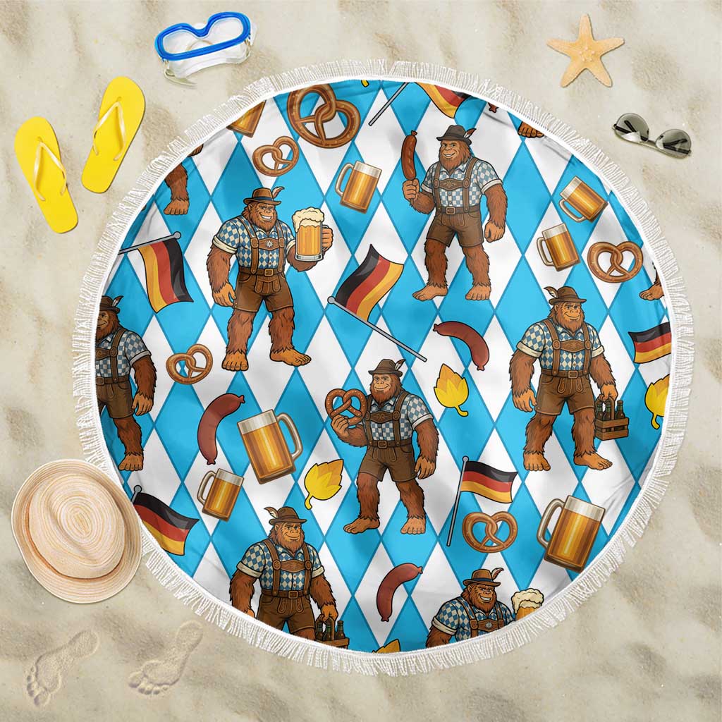 Funny Bigfoot Oktoberfest Beach Blanket Sasquatch Beer Pretzel Bavarian - Wonder Print Shop