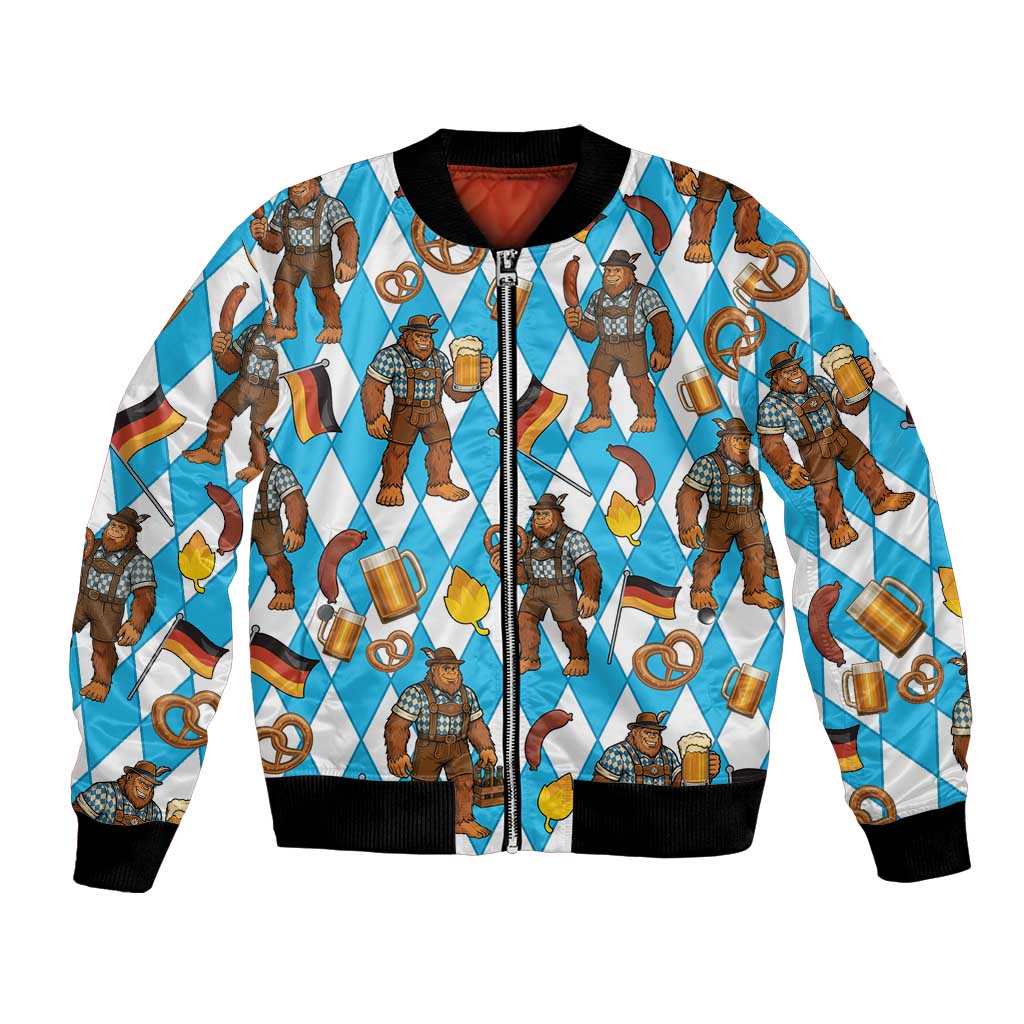 Funny Bigfoot Oktoberfest Bomber Jacket Sasquatch Beer Pretzel Bavarian - Wonder Print Shop